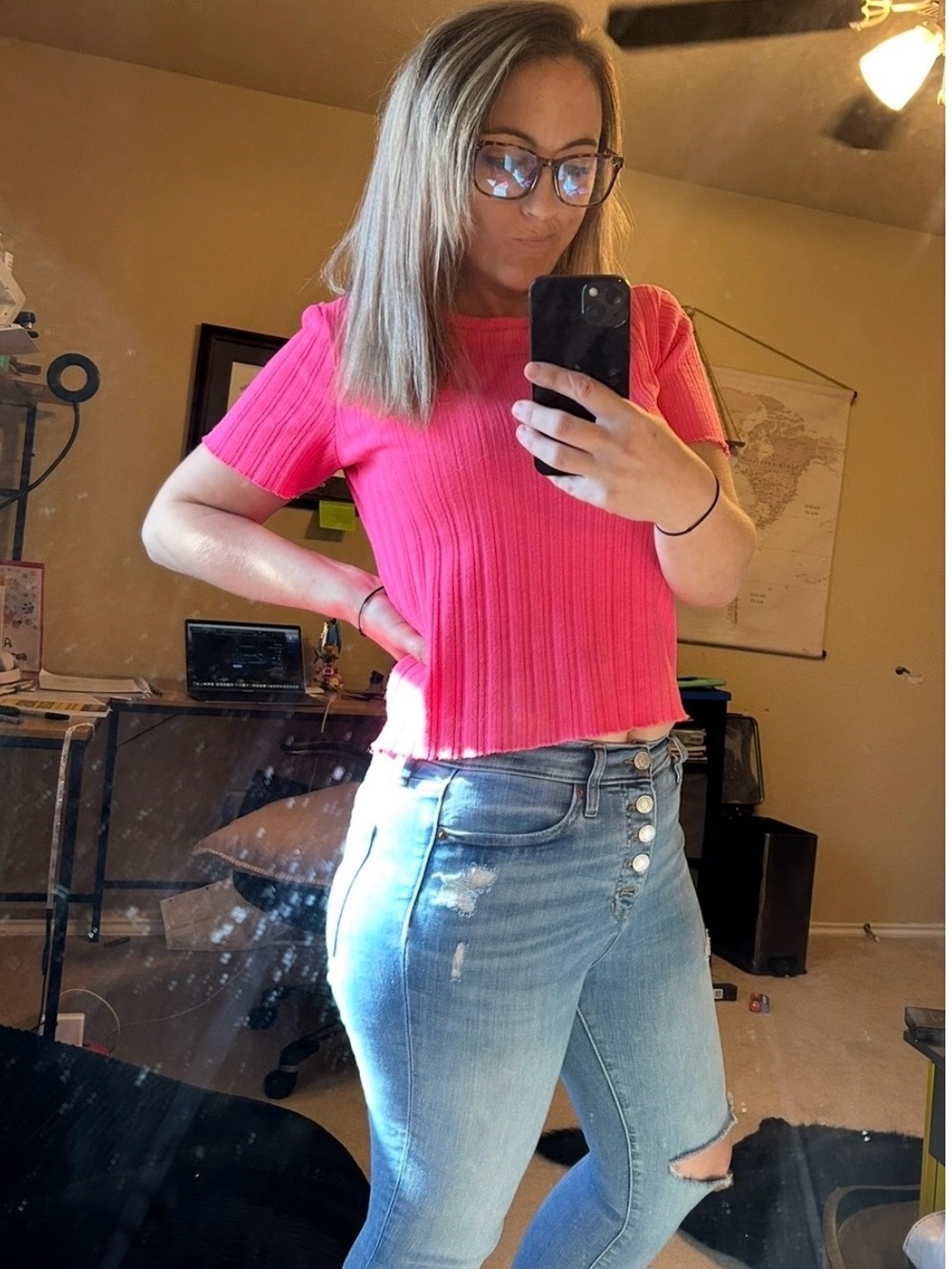 Pink Zara Cropped Ribbed Short Sleeve Knit Top - Women's